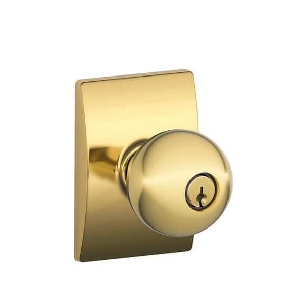 Schlage Orbit Bright Brass Keyed Entry Door Knob with Century Trim