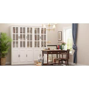 78.7 in. Wide White Wooden MDF 15-Tier Shelves Accent Bookcase with 5 Tempered Glass Door & 5 Wooden Doors