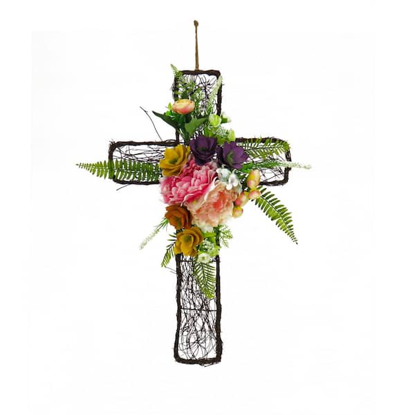 National Tree Company 23 in. Floral Easter Cross
