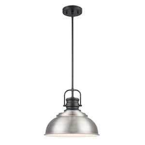 Shelston 13 in. 1-Light Brushed Nickel and Black Farmhouse Pendant Light Fixture with Metal Shade