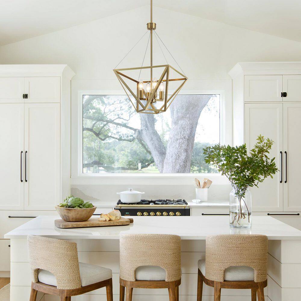14.5 in. 4-Light Brass Dimmable Geometric Lantern Chandelier for Dining Living Room Kitchen Island Foyer Entryway price history on PriceWatchPro