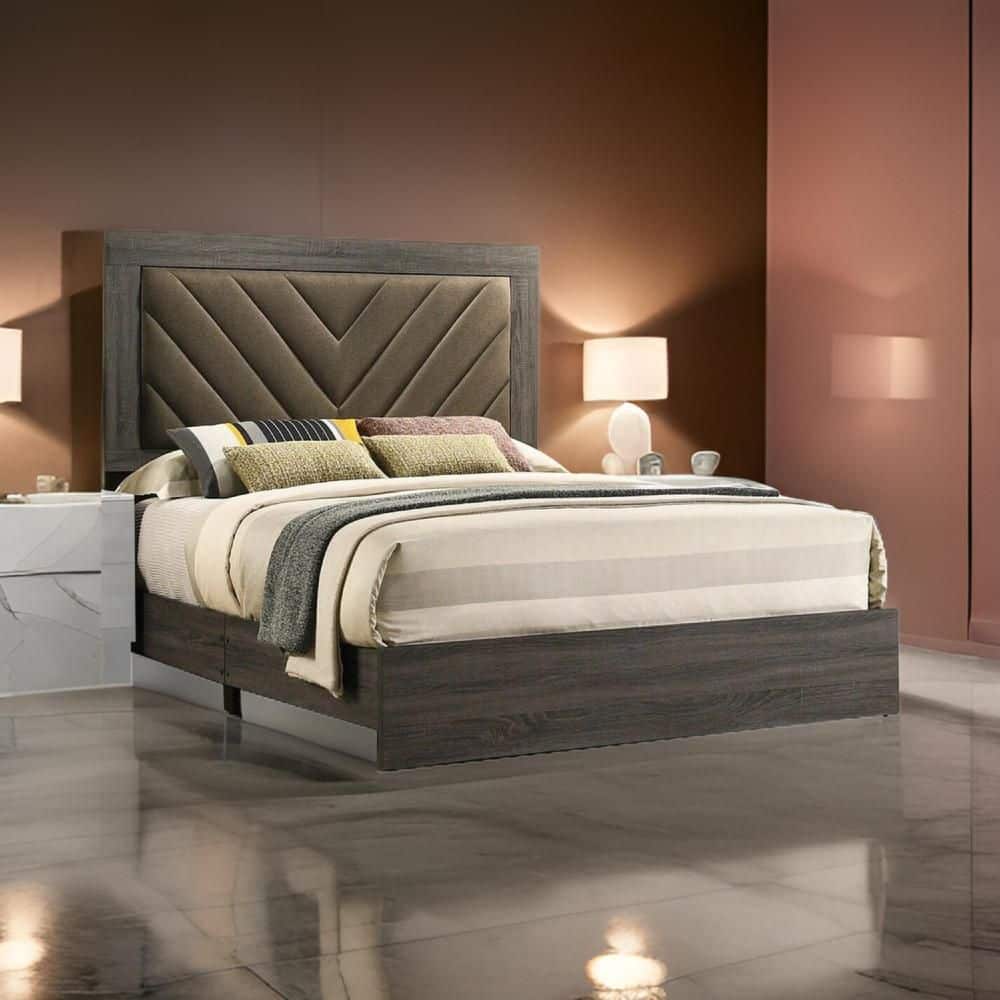 Cato Gray and Brown Wood Frame King Size Platform Bed