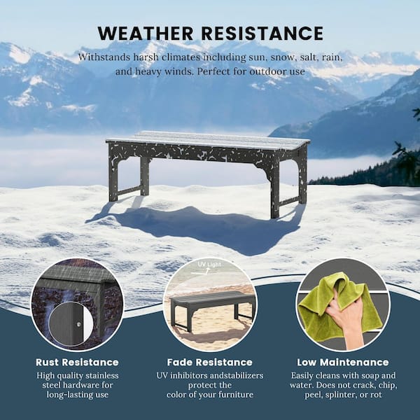 Mason Outdoor Patio All-Weather Fade Resistant HDPE Poly Plastic Backless Garden Bench in Gray