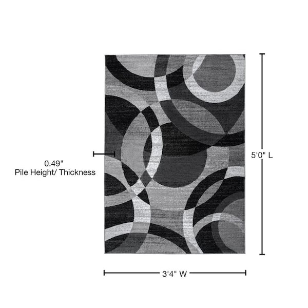 Modern Abstract Circles Gray 3 ft. 3 in. x 5 ft. Indoor Area Rug
