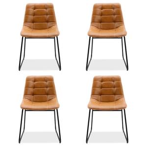 31.89 in. Whiskey Brown Mid Century Modern Faux Leather Low Back metal Frame Faux Leather Dining Chairs (Set of 4)
