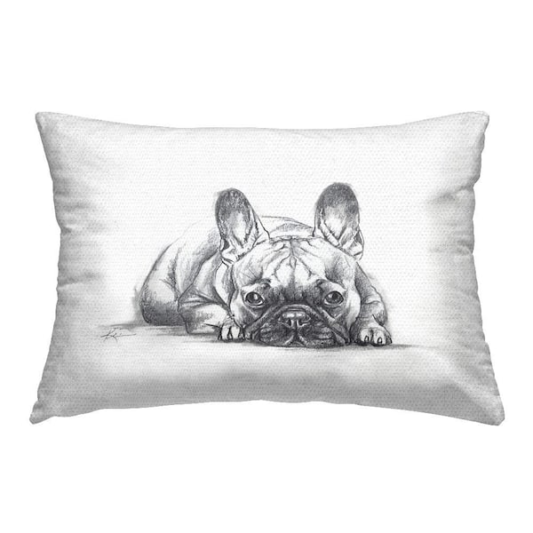 French Bulldog Naptime White Rectangular Outdoor Throw Pillow