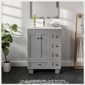 Acclaim 24 in. W x 22 in. D x 34 in. H Bath Vanity in Gray with White Quart Top with White Sink