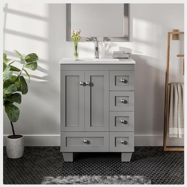 Eviva Acclaim 24 in. W x 22 in. D x 34 in. H Bath Vanity in Gray with White Quart Top with White Sink