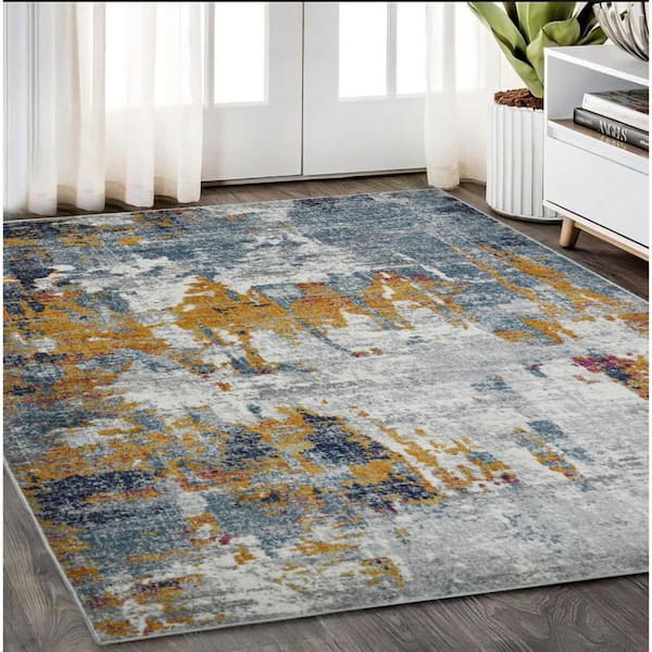 5 ft. x 7 ft. Blue Orange And Gray Area Rug