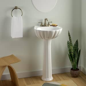 Bali 19 in. Pedestal Combo Bathroom Sink for 8 in. Widespread in White