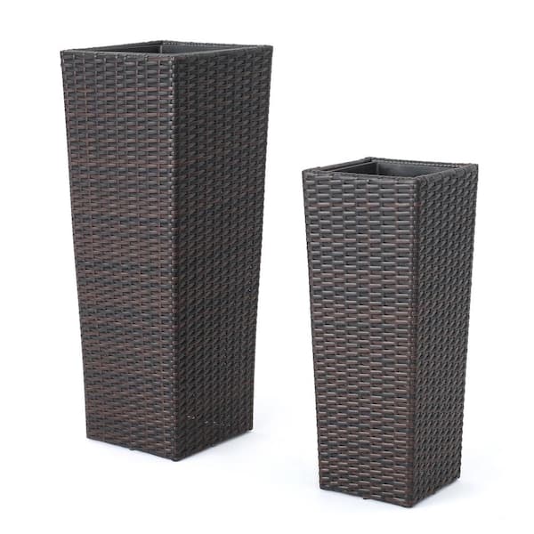 Noble House Randy Outdoor Patio 32 in. and 24 in. Multibrown Wicker Flower Pot (2-Pack)