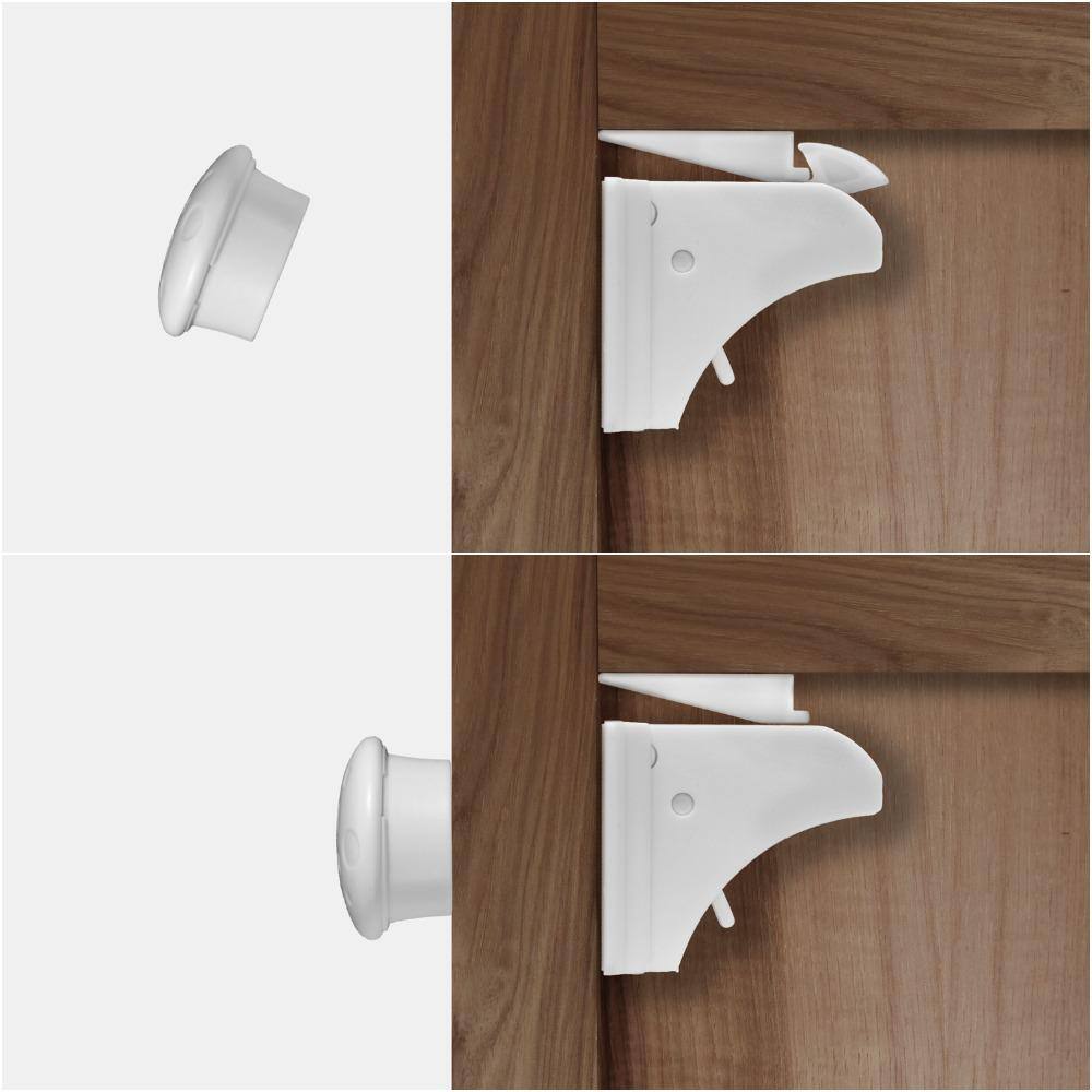 White Magnetic Child Proof Cabinet Locks with Key