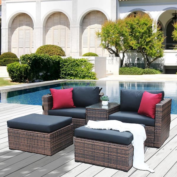 Unbranded 5-Piece PE Wicker Outdoor Sectional Sofa Set with Black Cushions, Free Combination according to your preferences