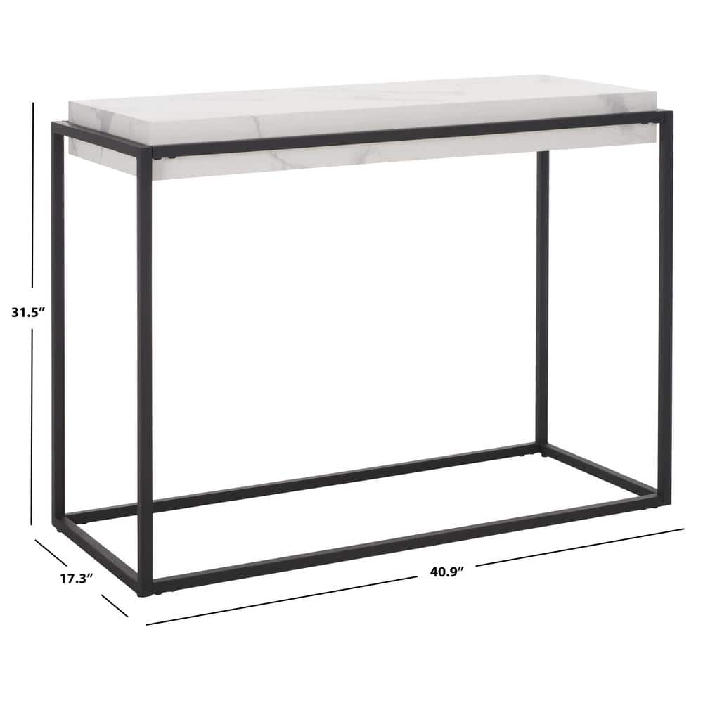Edgefield White Faux Marble and Black Metal Console Table