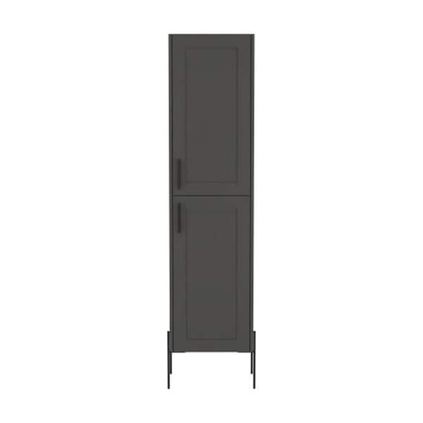 17.7 in. W x 13.9 in. D x 70.8 in. H Gray Particle Board 4-Tier Shelf 1-Door Freestanding Linen Cabinet
