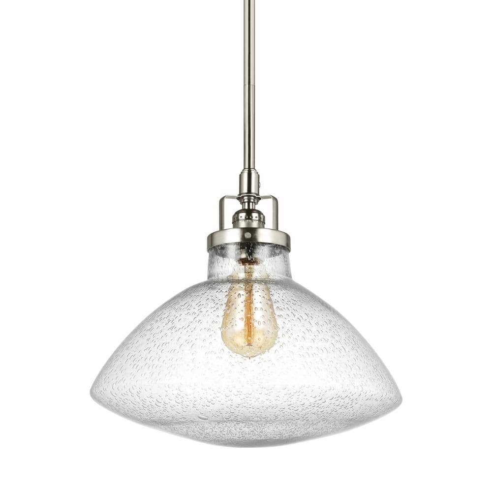 Brushed Nickel Clear Seeded Glass Pendant Light