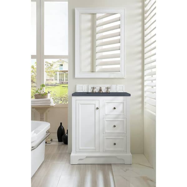 James Martin Vanities De Soto 31.3 in. W x 23.5 in.D x 36.3 in. H Single Vanity in Bright White with Quartz Top in Charcoal Soapstone