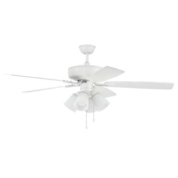CRAFTMADE Pro Plus-114 52 in. Indoor Dual Mount White Ceiling Fan with 4-Light Clear White LED Light Kit