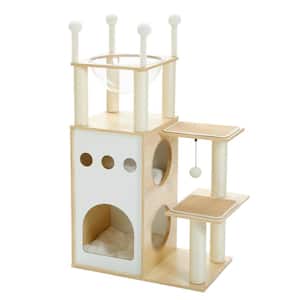 Modern Cat Tree 42.5" Wooden Cat Tower with 2-Floor Condo Cat Furniture with Cat Scratching Posts in Beige
