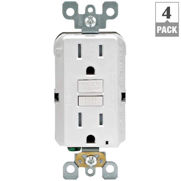 Leviton 15 Amp 125-Volt Duplex SmarTest Self-Test SmartlockPro Tamper Resistant GFCI Outlet, White (4-Pack) Leviton 15 Amp 125-Volt Duplex SmarTest Self-Test SmartlockPro Tamper Resistant GFCI Outlet, White (4-Pack)