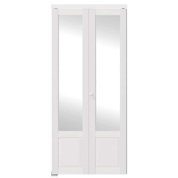 TENONER 36 in. x 80 in. 1/2-Lite, Mirrored Glass, Solid Core, MDF, PVC Covering Bi-Fold Door with Hardware Kits
