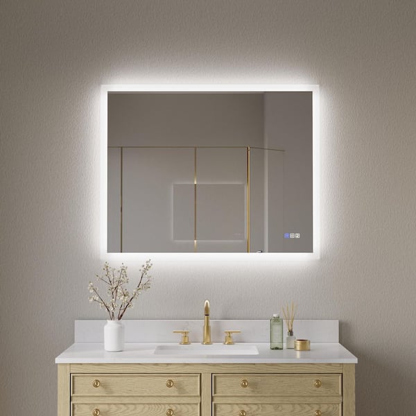 Galaxy 40 in. W x 32 in. H Rectangular Frameless LED Anti-Fog Wall-Mounted Bathroom Vanity Mirror in Aluminum