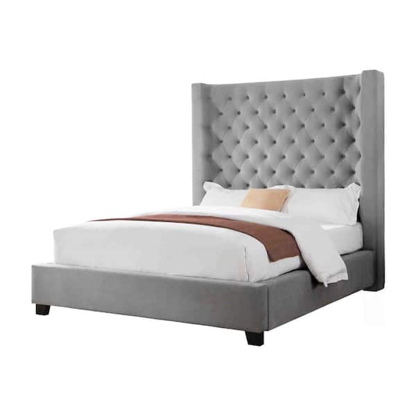 Best Master Furniture Empress Gray Queen High Profile Platform Bed