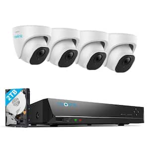 NVS 8 Channel 4K Plus 2TB HDD Built-in Wired Security Camera System with NVR and 4x Smart Dome Security Cameras, White