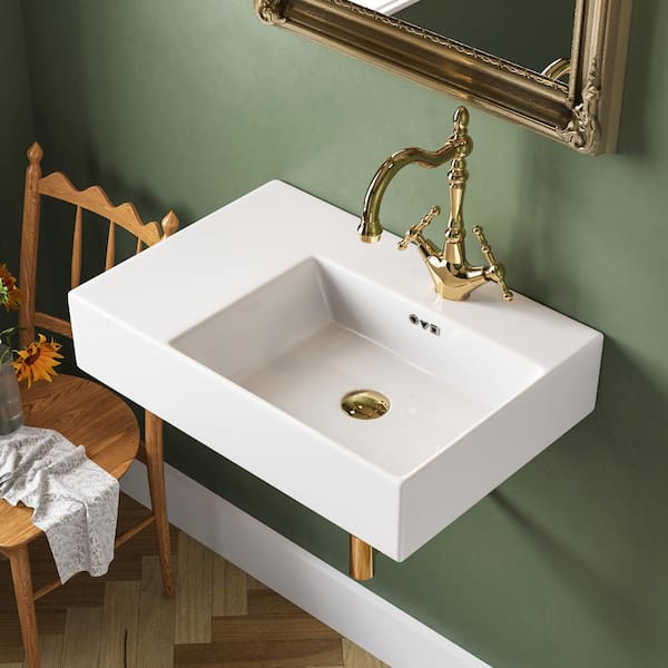 Bathroom Vanity Ceramic Vessel Sink Wall Mount for Small Half shops Bathrooms