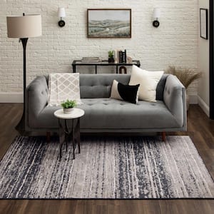 Chaffee Graphite 3 ft. x 5 ft. Transitional Abstract; Striped Painterly Linear Area Rug