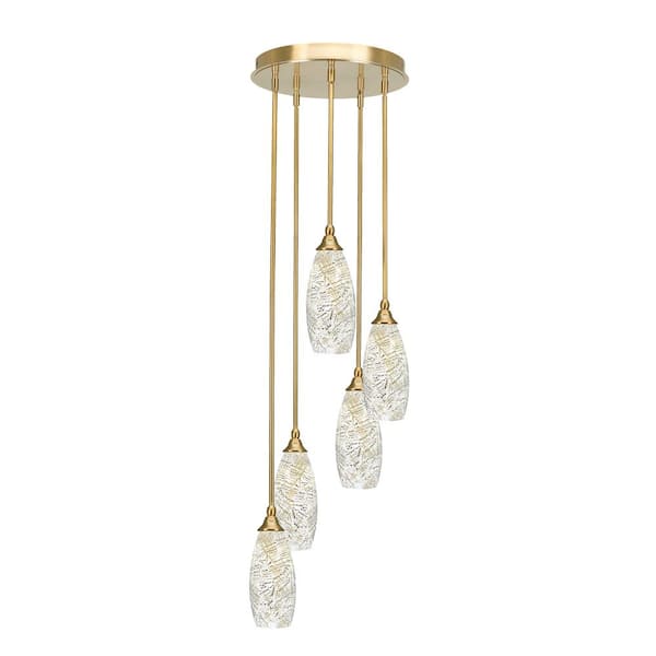 Unbranded Villa 5 Light New Age Brass Pendant, Cluster Pendant Light with 5.5 in. Natural Fusion Glass Shades, No Bulbs Included