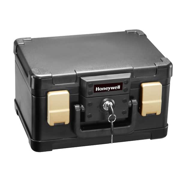 Honeywell 0.15 cu. ft. Molded Fire Resistant and Waterproof Portable Chest with Carry Handle, Key and Double Latch Lock