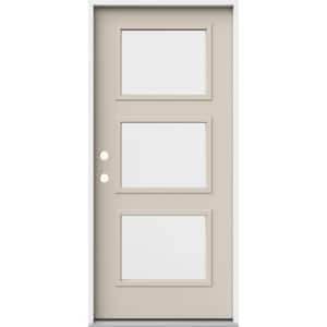 36 in. x 80 in. Right-Hand/Inswing 3 Lite Equal Clear Glass Primed Steel Prehung Front Door