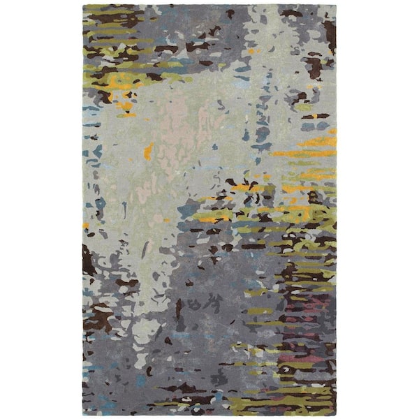 10 X 13 Gray, Black, Yellow Abstract Washable Area Rug Runner Rug