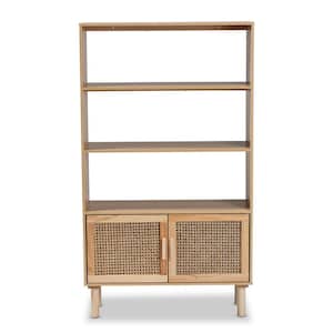 Faulkner 55.1 in. Beige and Natural Brown 3-Shelf Accent Bookcase
