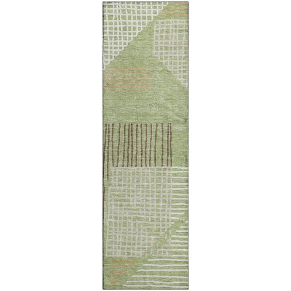 Mayfield Premium Machine Washable Abstract AMF2270 Aloe 2 ft. x 7 ft. Runner Rug
