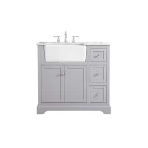 Simply Living 36 in. W x 22 in. D x 34.75 in. H Bath Vanity in Grey with Carrara White Marble Top