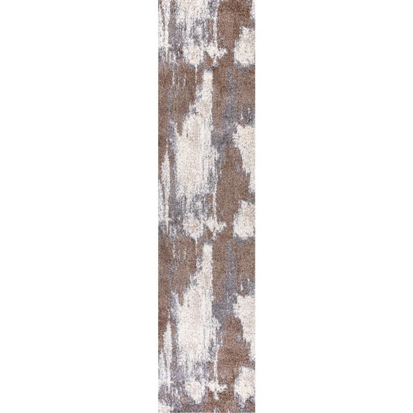 Zoe Brown/Cream 2 ft. x 8 ft. Contemporary Bohemian Abstract Marble Runner Rug