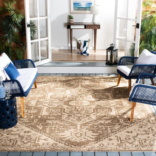 Beach House Cream/Beige 4 ft. x 6 ft. Geometric Indoor/Outdoor Patio  Area Rug