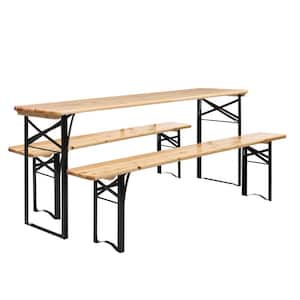 Outdoor Folding Picnic Table Bench Set, Portable Patio Dining Table Set with Wooden Top & Steel Frame (3-Pieces)