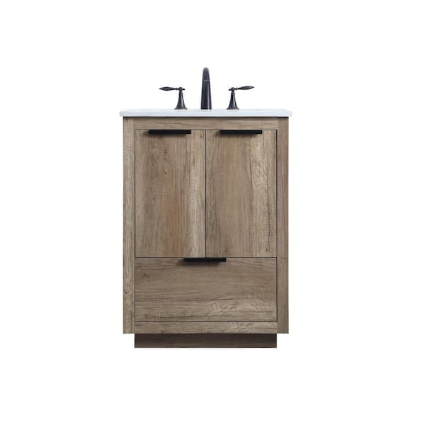 24 in. W x 19 in. D x 34 in. H Bath Vanity in Natural Oak with White Engineered Marble Top