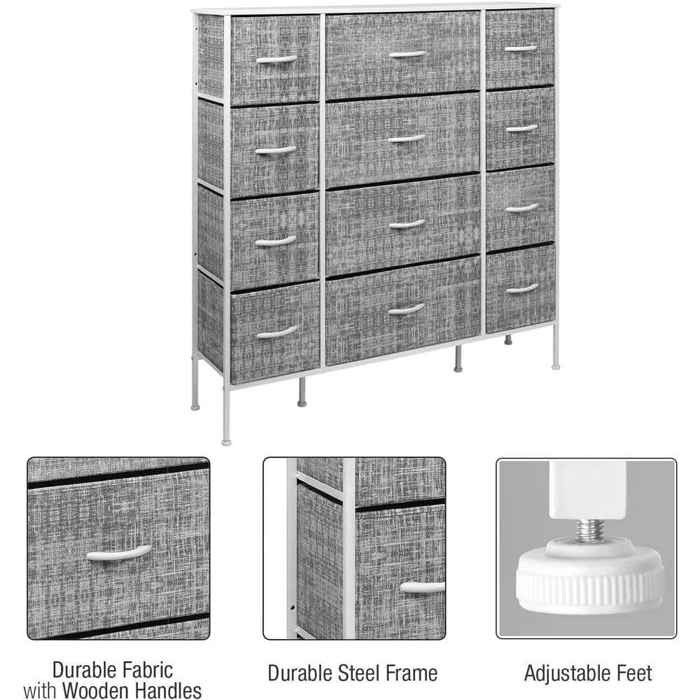 Gray and White 12-Drawer Steel Frame Dresser with Wood Top