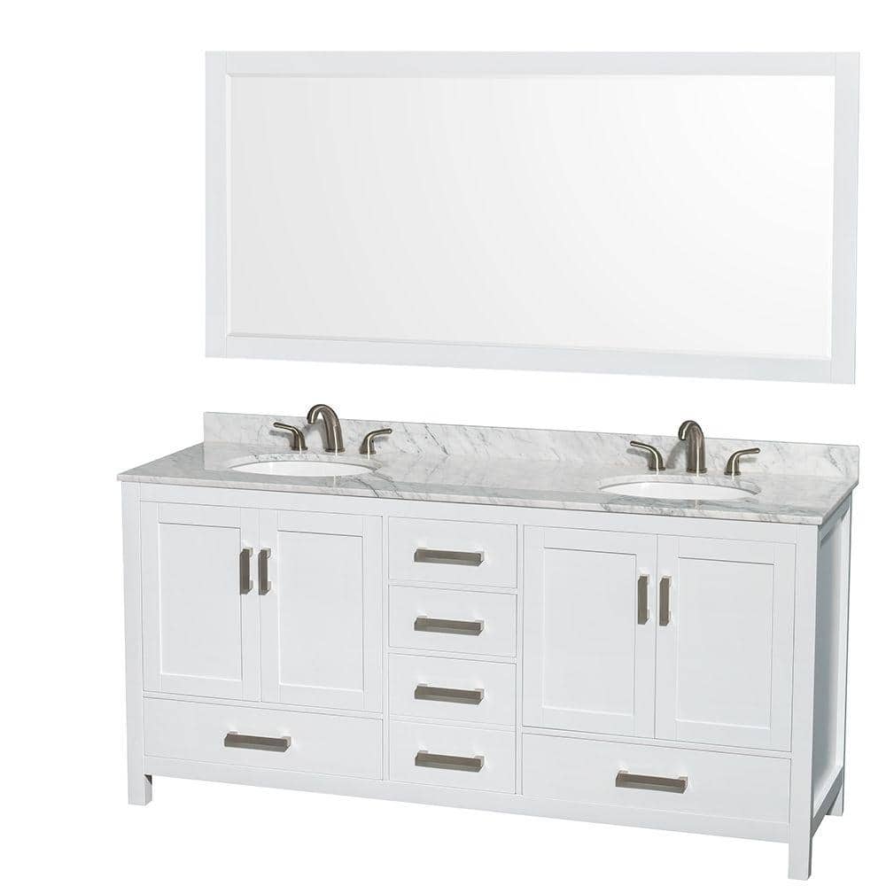 Marble Vanity Top In Carrara White, Bathroom Vanity Double Sink 67 Inches