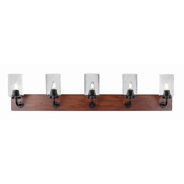 Unbranded Kirby 46.5 in. 5 Light Black and Painted Wood-look Vanity Light with 4 in. Smoke Bubble Glass Shades No Bulbs Included