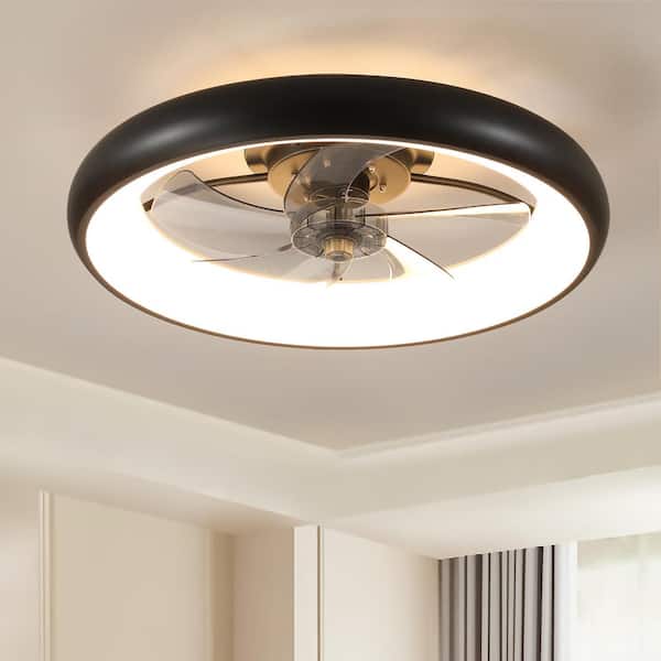 Lasaideal 21.7 in. LED Indoor Black Bladeless Low Profile Ceiling Fan Flush Mount Smart App Remote Control Dimmable Lighting