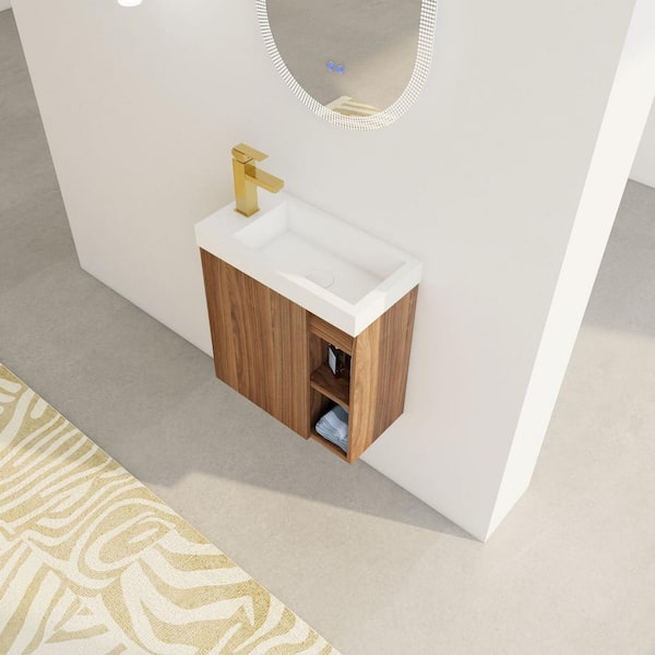 Anky 19.7 in. W x 9.9 in. D x 21.3 in. H Single Sink Bath Vanity in Walnut with White Resin Top