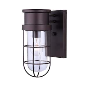 Brooklyn 1-Light Oil-Rubbed Bronze Outdoor Wall Lantern Sconce with Wire Cage and Clear Glass