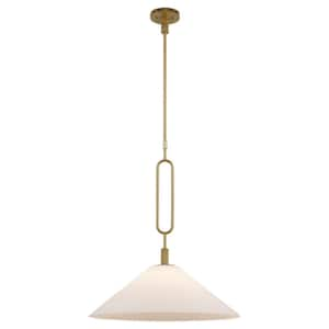 Lumidrop 22 in. 1-Light Gold Hanging Pendant Light Fixture with White Opal Glass Shade