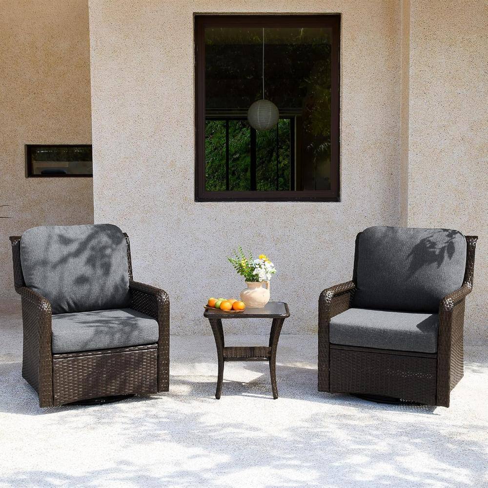 3-Piece Patio Conversation Set with Gray Cushions Wicker Patio Sofa Furniture Sets with Swivel Rockers price history on PriceWatchPro