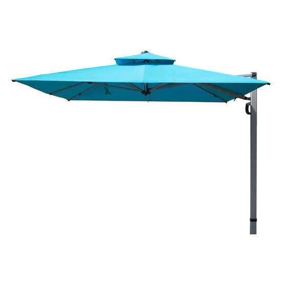 9 ft. x 11 ft. Rectangular Cantilever Patio Umbrella with Center Pole, 9-Rib in Blue(Base Not Included)